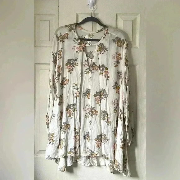Free People Dresses & Skirts - Free People White Gardenia Retro Swing Tunic Mini Dress Floral Long Sleeve M